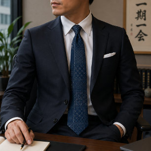 Blue Sashiko Patchwork Tie
