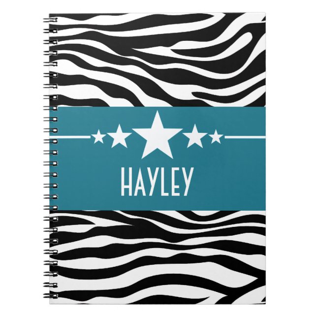 Blue Sassy Star Zebra Notebook (Front)