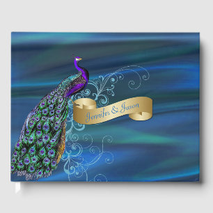 Blue Satin and Peacock Wedding Guest Book