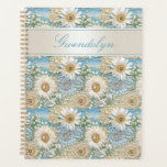Blue Satin Daisy & Pearls 3D  Planner<br><div class="desc">Imagine the sheer elegance of creamy white and pale yellow satin daisies intertwined with soft blue satin taffeta, adorned with multiple clusters of lustrous pearls. The text boxes are a creamy white iridescent shade. Our three-dimensional embroidered masterpiece brings your planner to life, creating a tactile experience that's as enchanting as...</div>