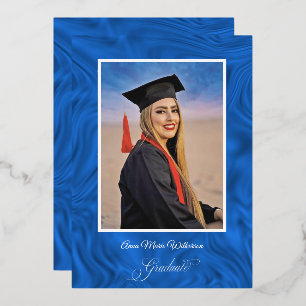 Blue Satin High School Graduation announcement