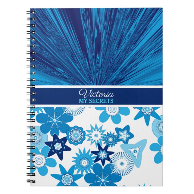 Blue Satin n Flowers Personalised Journal (Front)