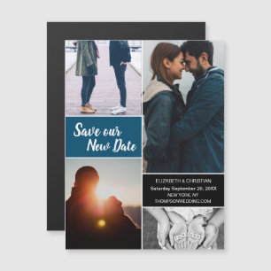 Blue Save our New Date Photo Change the Date Magnetic Invitation