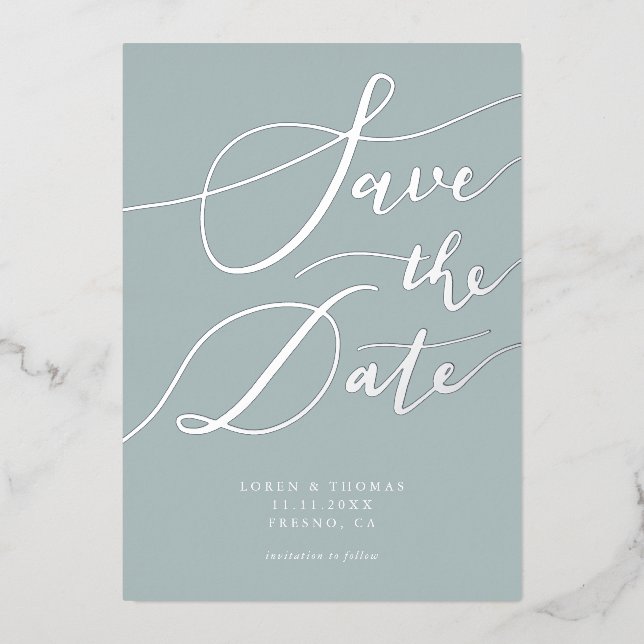 Blue Save The Date Calligraphy (Front)