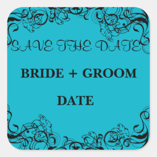 Blue Save The Date Magnet Square Sticker