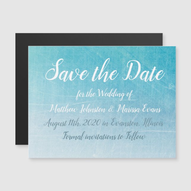 Blue Save the Date Magnetic Wedding Card (Front/Back)