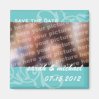 Blue save the date wedding announcement photo magnet