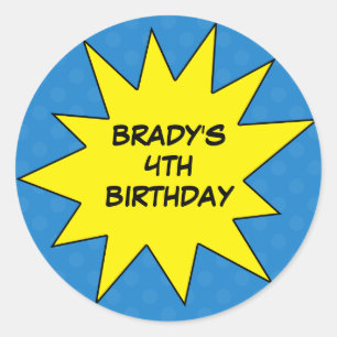 Blue Save the Day Superhero Custom Birthday Classic Round Sticker