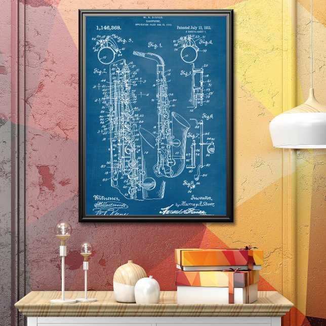 Blue | Saxophone Patent Poster (Creator Uploaded)