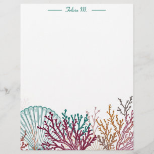 Blue Scallop Shell and Coral Custom Letterhead