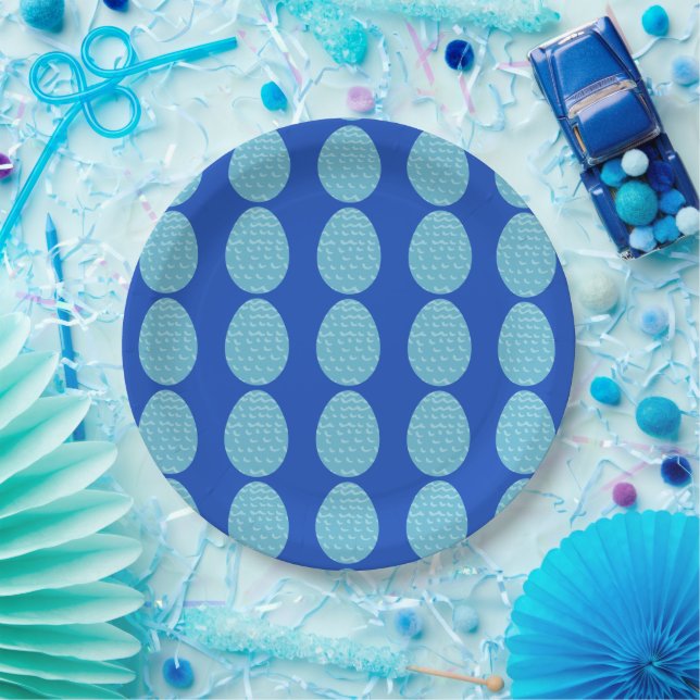 Blue Scalloped Easter Eggs Paper Plate (Party)