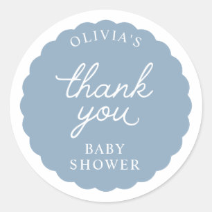 Blue Scalloped  Frame Round Boy Baby Shower Classic Round Sticker