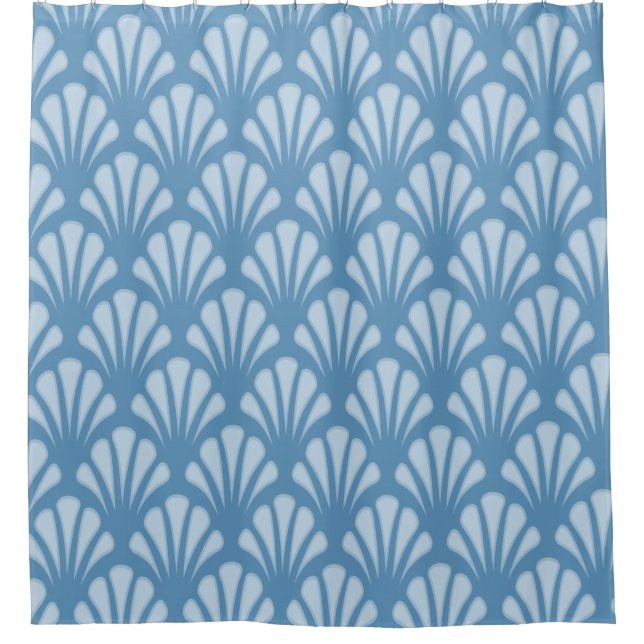 Blue Scallops Pattern Shower Curtain (Front)