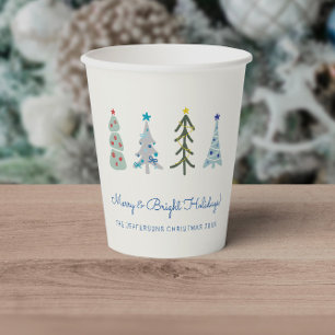 Blue Scandinavian Christmas Forest trees Paper Cups