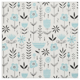 Blue Scandinavian Floral Pattern Fabric