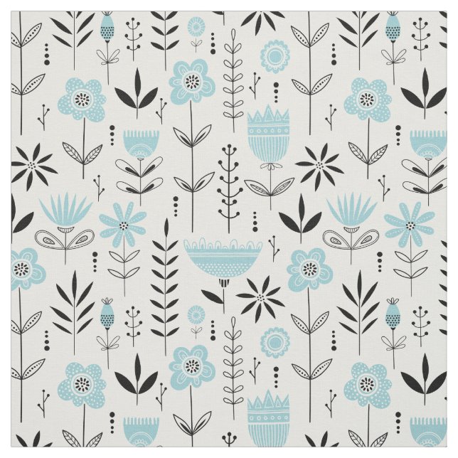 Blue Scandinavian Floral Pattern Fabric (Swatch)