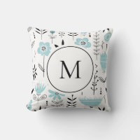 Blue Scandinavian Floral Pattern Monogram