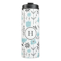 Blue Scandinavian Floral Pattern Monogram