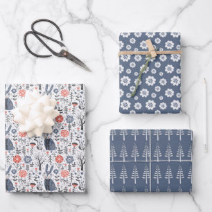 Blue Scandinavian Nordic Wrapping Paper Sheet