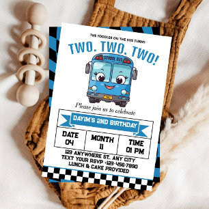 Blue School Bus Boy 2nd birthday Party Invitation