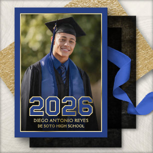 Blue School Colours Photo Graduation Announcement