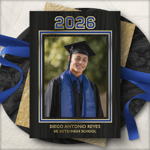 Blue School Colours Photo Graduation Announcement