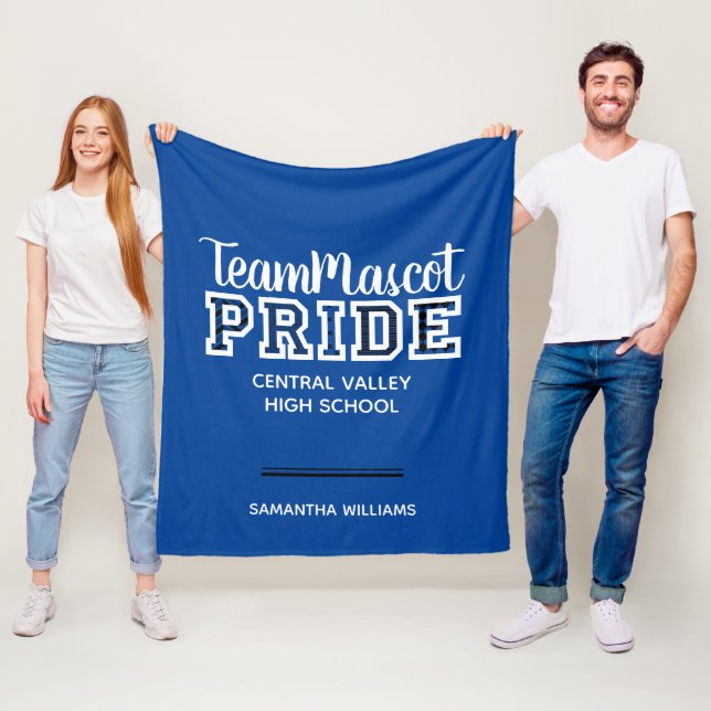 Blue School Pride Mascot Name Fleece Blanket (In Situ)