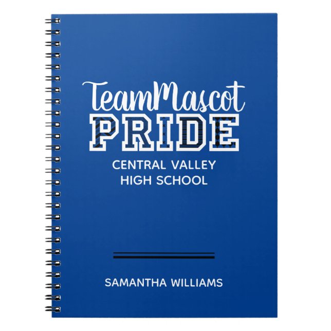 Blue School Pride Mascot Name Notebook (Front)