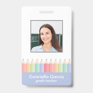 Blue School Teacher Barcode Photo ID badge