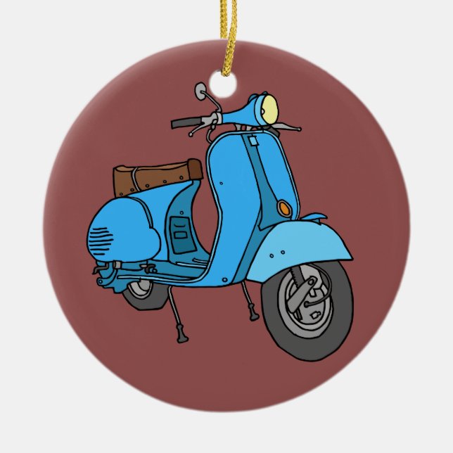 Blue scooter (Vespa) Ceramic Tree Decoration (Front)