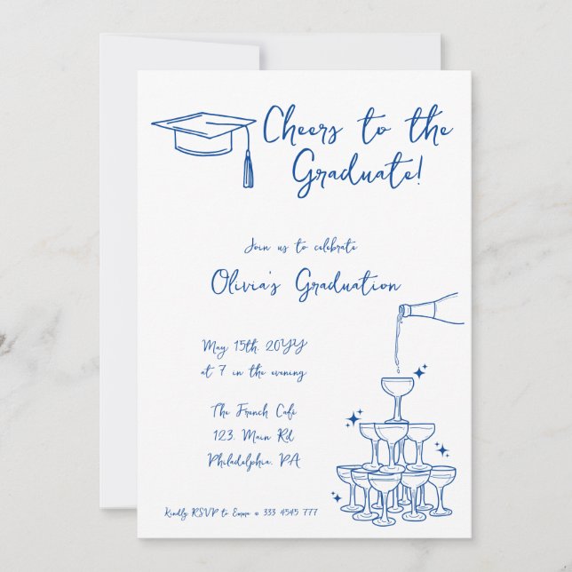 Blue scribble Graduation Invitation announcement (Front)