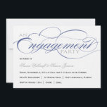 Blue Script Engagement Party Invitation<br><div class="desc">Invite the bride and grooms family and friends to an engagement party with this elegant script and wedding rings design.</div>