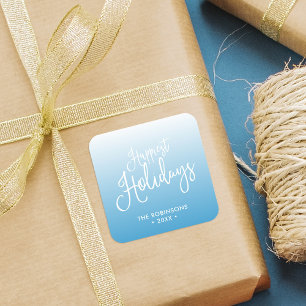 Blue Script Happiest Holidays Holiday Square Sticker