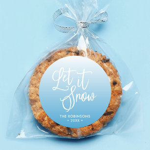 Blue Script Let it Snow Winter Holiday Classic Round Sticker