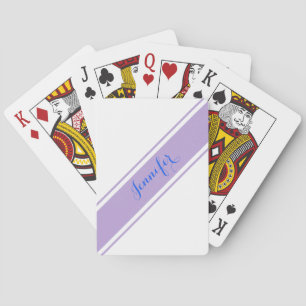 Blue Script Name, Lavender Stripes on White, Vs 2 Playing Cards