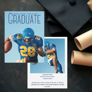 Blue Script Overlay Graduate Photo Football Player Announcement
