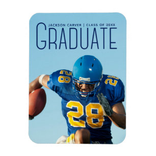 Blue Script Overlay Graduate Photo Football Player Magnet