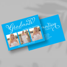 Blue Script Photo Collage Graduation Announcement