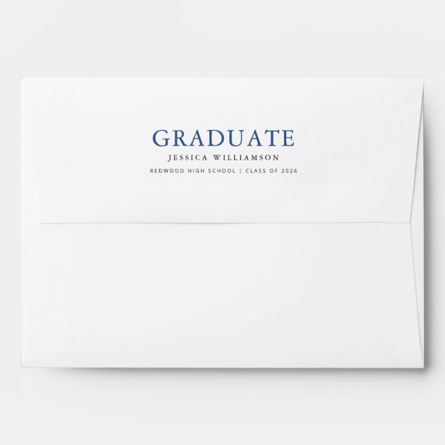 Blue Script Return Address Mailing Graduation Envelope (Back (Top Flap))