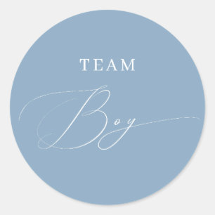 Blue Script Team Boy Gender Reveal  Classic Round Sticker