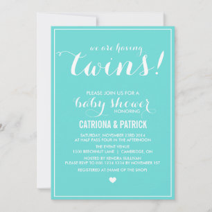 Blue Script Twins Baby Shower Invitation