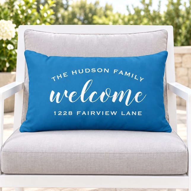 Blue Script Welcome Monogram Porch Lumbar Cushion (Creator Uploaded)