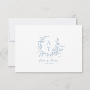 Blue Script Wildflower Monogram Details Card