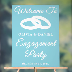 Blue Script Winter Engagement Party Welcome Acrylic Sign