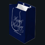 Blue Scripted Happy Holidays Medium Gift Bag<br><div class="desc">Blue script typography personalised Christmas gift bag.</div>
