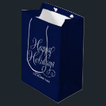 Blue Scripted Happy Holidays Medium Gift Bag<br><div class="desc">Blue script typography personalised Christmas gift bag.</div>