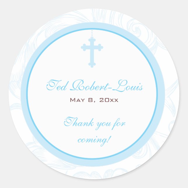 Blue Scroll Cross Address Label/Favour Sticker (Front)