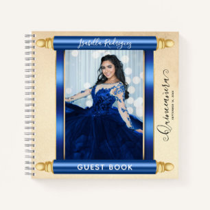 Blue Scroll Photo Quinceañera Budget Guest Book
