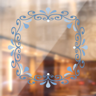Blue scroll wreath window cling
