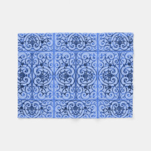 Blue scrollwork pattern fleece blanket
